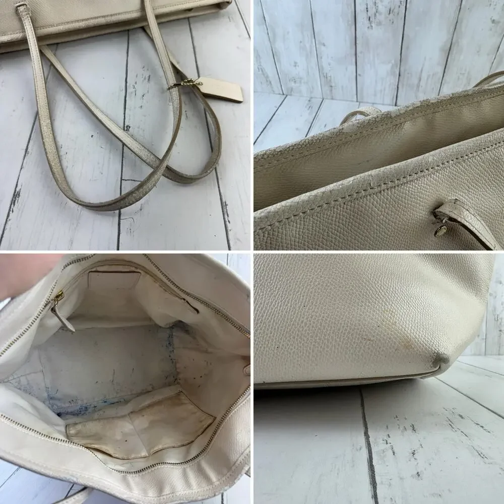 Coach Chalk Ivory Crossgrain Leather Street Zip Tote Shoulder Bag Top-Zip Purse - Picture 13 of 16